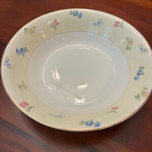 Pope Gosser Pinafore 9" Round Serving Bowl USA Yellow blue pink flowers Gold